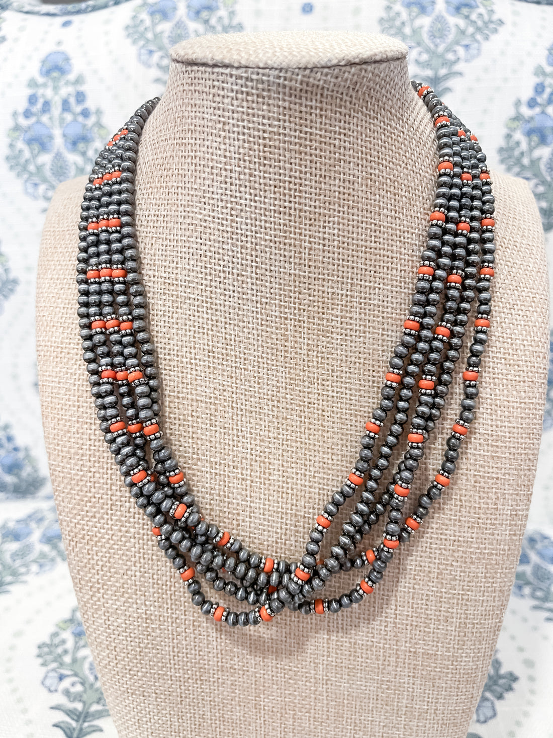 Multi-Strand Faux Bead Necklace – Coral Accent SW Trading