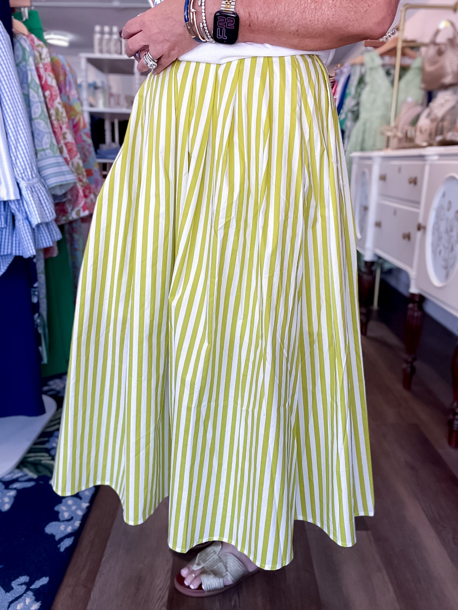 Springline Stripe Midi Skirt- Limeade Entro