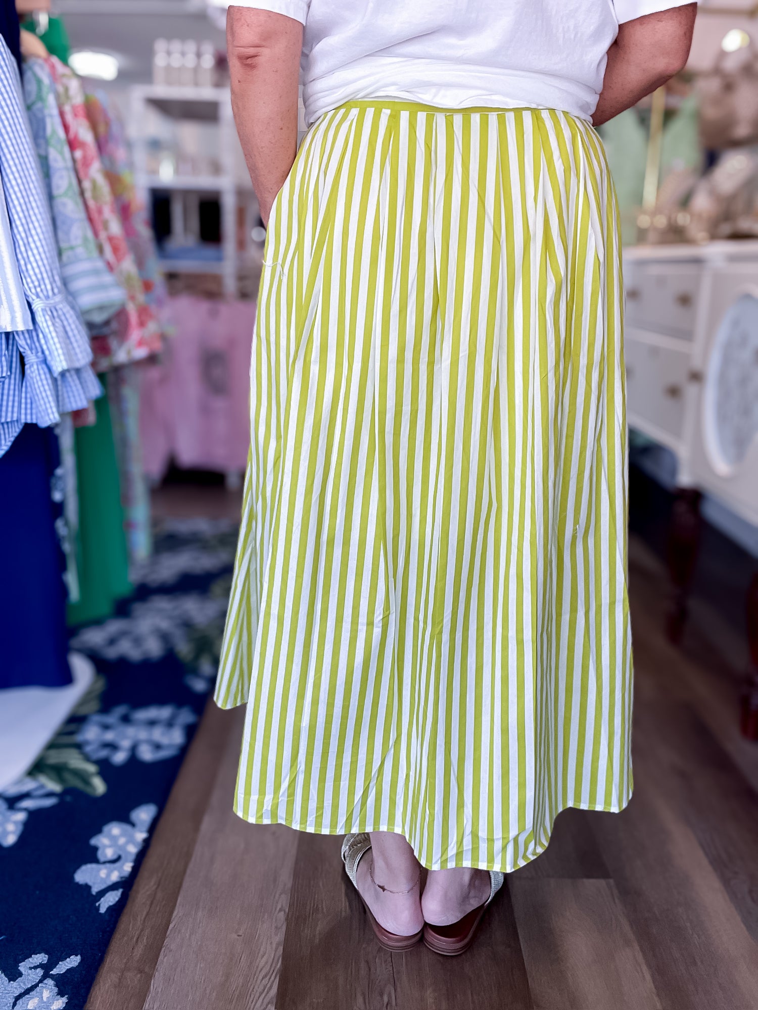 Springline Stripe Midi Skirt- Limeade Entro
