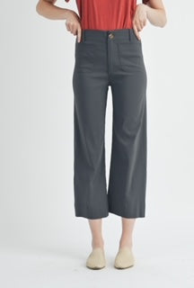 Grey button detail straight leg pants