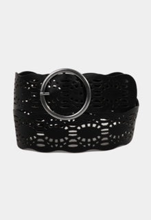 Hollow pattern faux leather belt