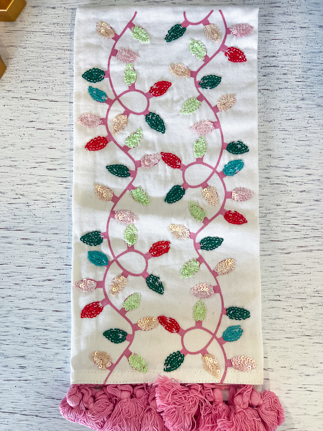 Tea Towel Embellished Lights Mary Square