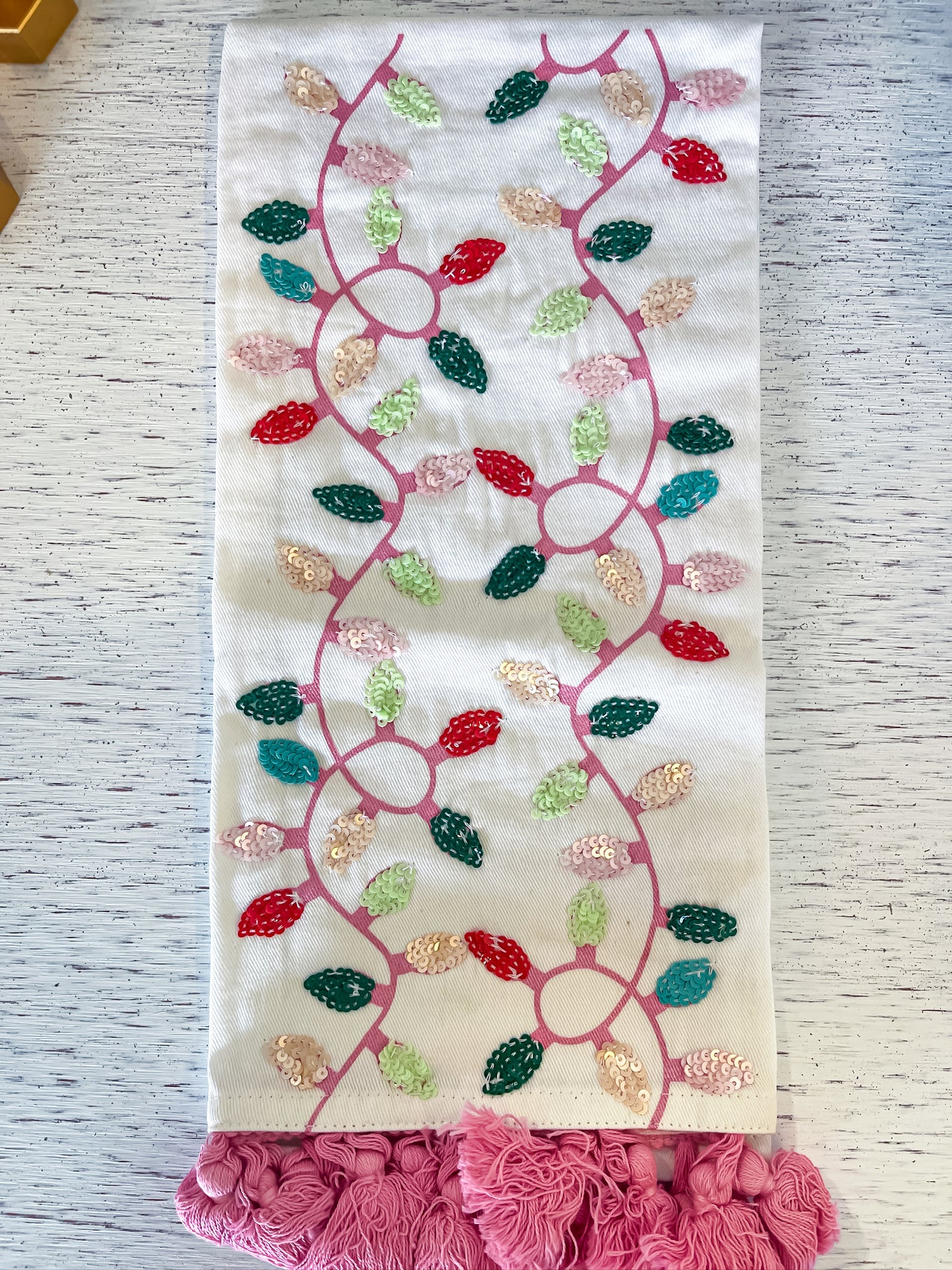 Tea Towel Embellished Lights Mary Square