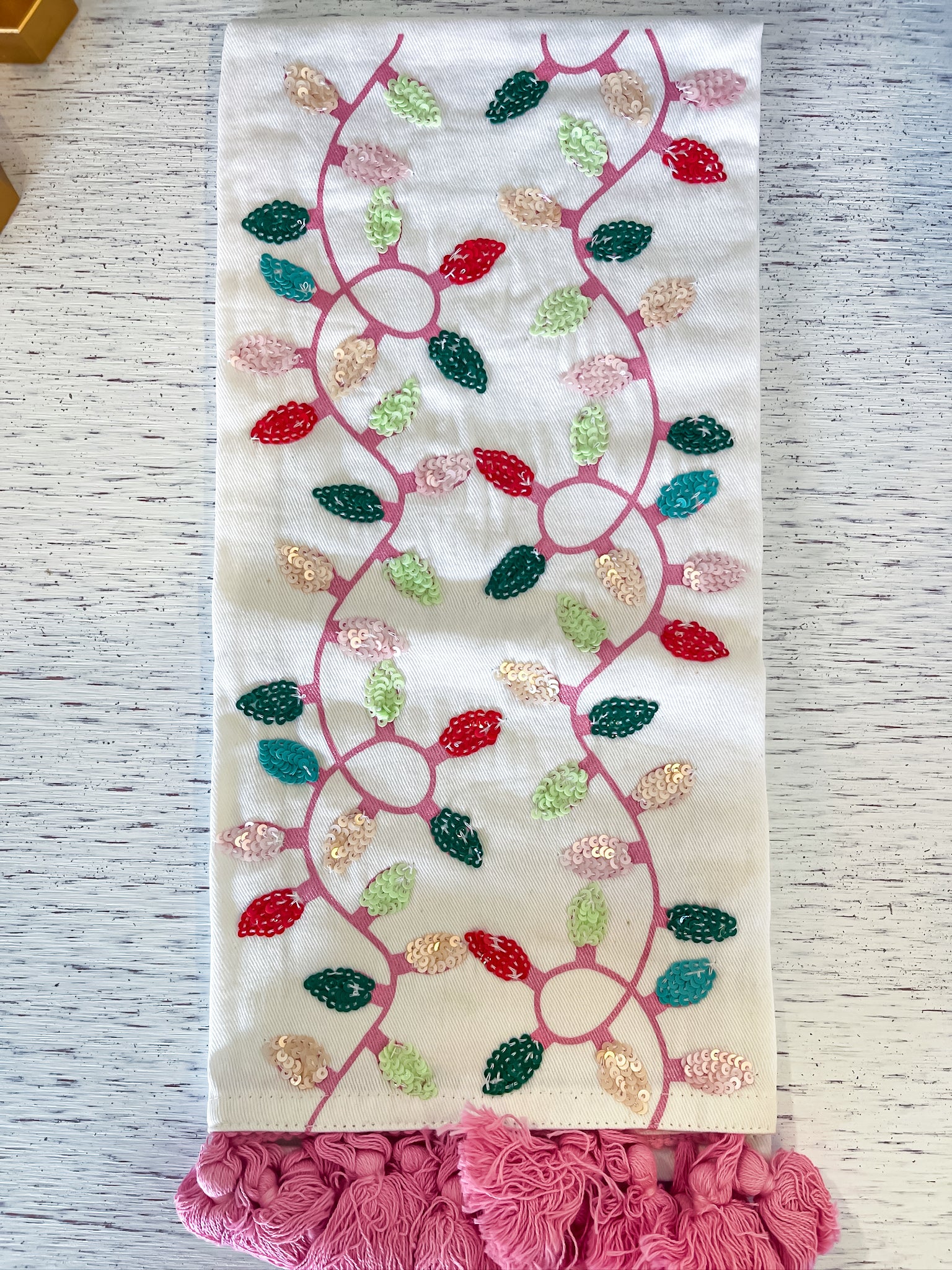 Tea Towel Embellished Lights Mary Square