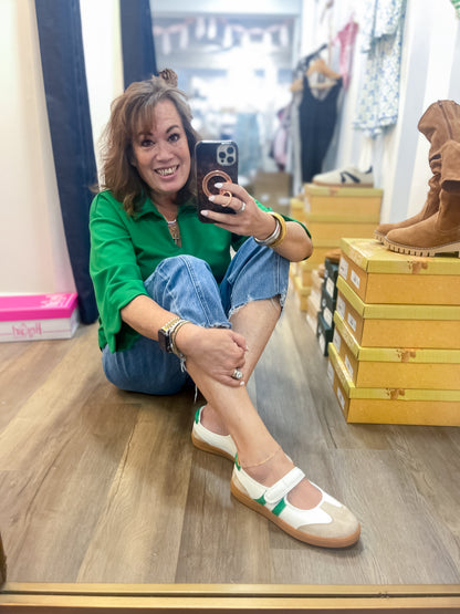 Calm Down - White &amp; Green Sneaker Shoe Corkys