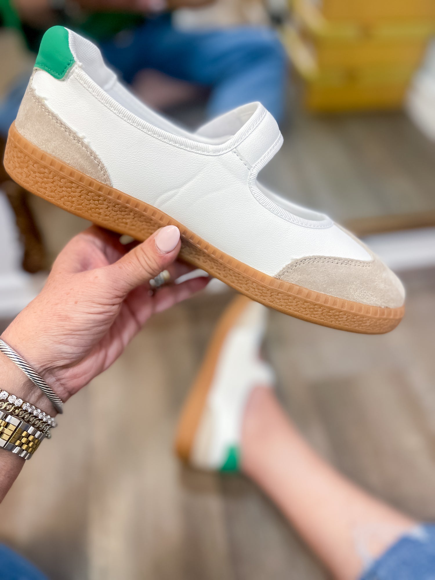 Calm Down - White &amp; Green Sneaker Shoe Corkys