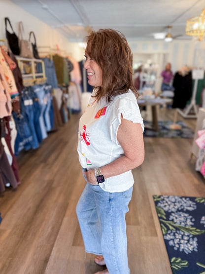 Lemonade &amp; Lobsters Flutter Sleeve Top Easel