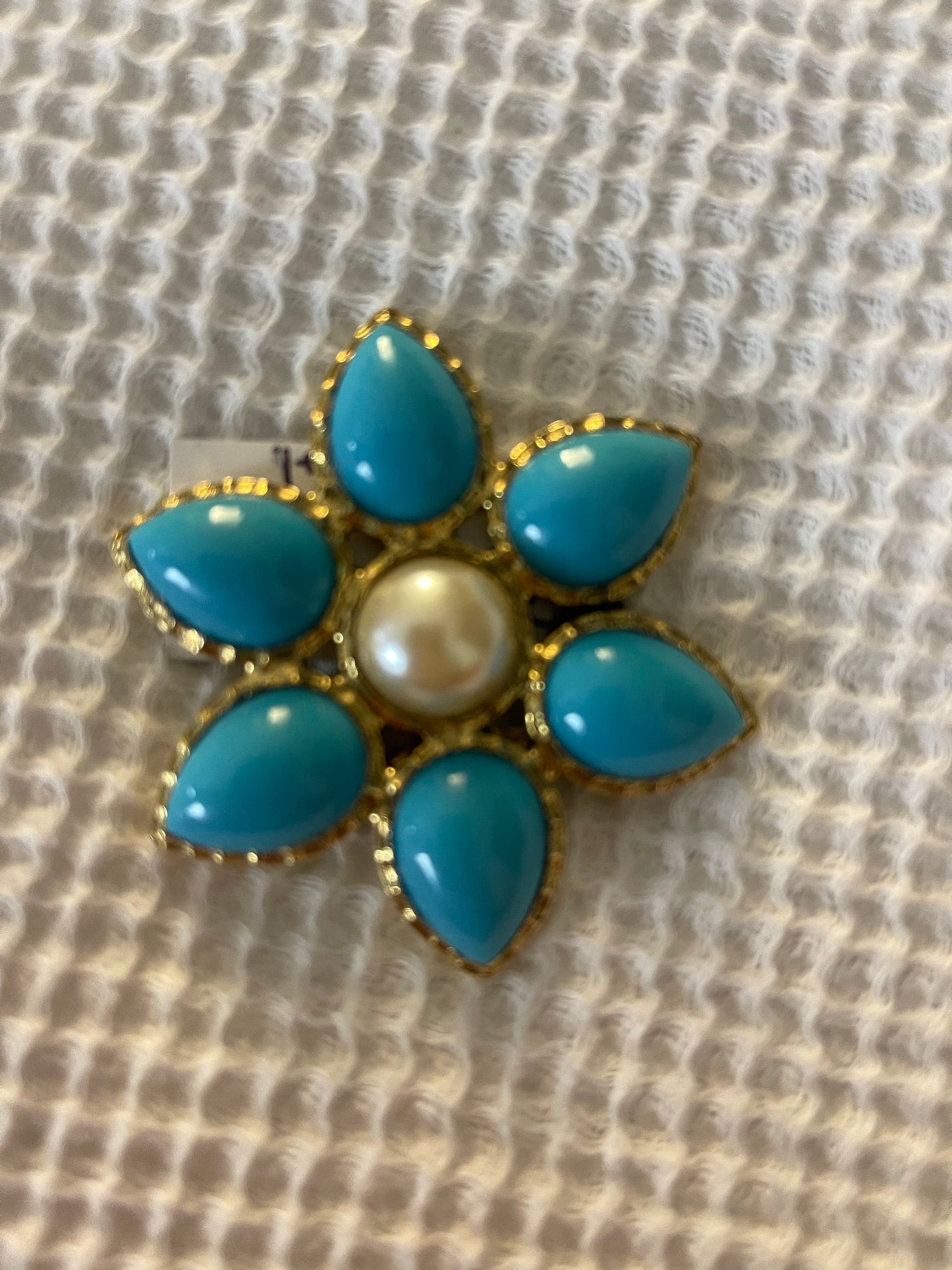 Turquoise Bloom Vintage Brooch Yochi NY