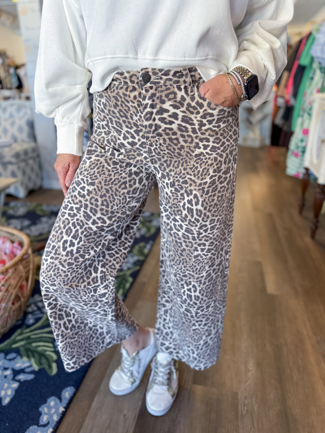 Wild Instinct Wide Leg Pants - Snow Leopard Easel