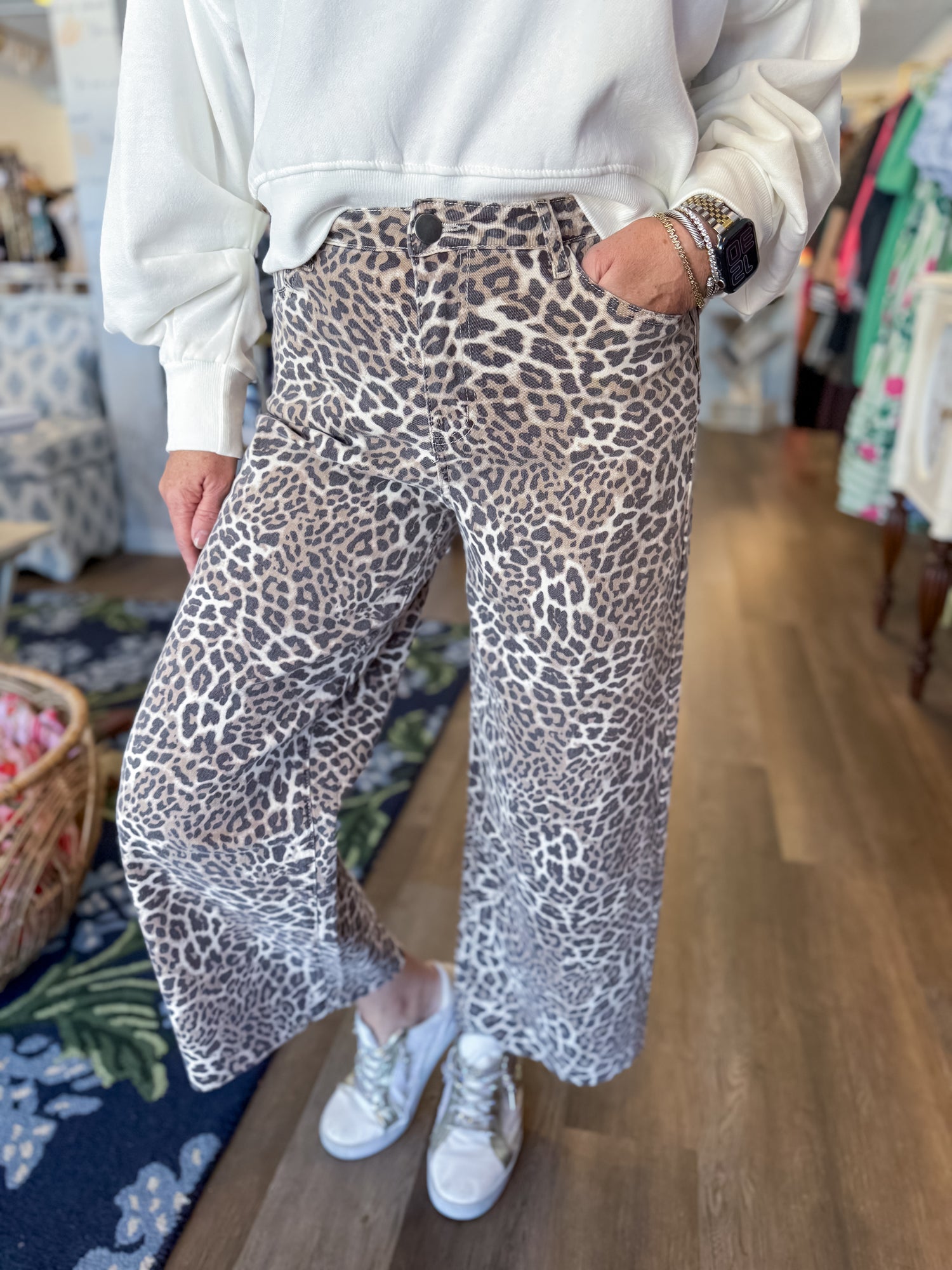 Wild Instinct Wide Leg Pants - Snow Leopard Easel