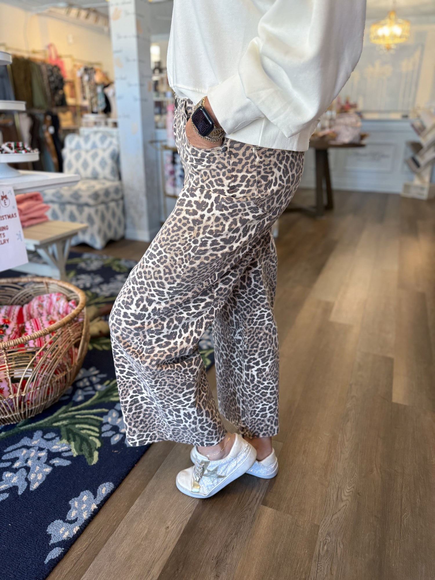 Wild Instinct Wide Leg Pants - Snow Leopard Easel