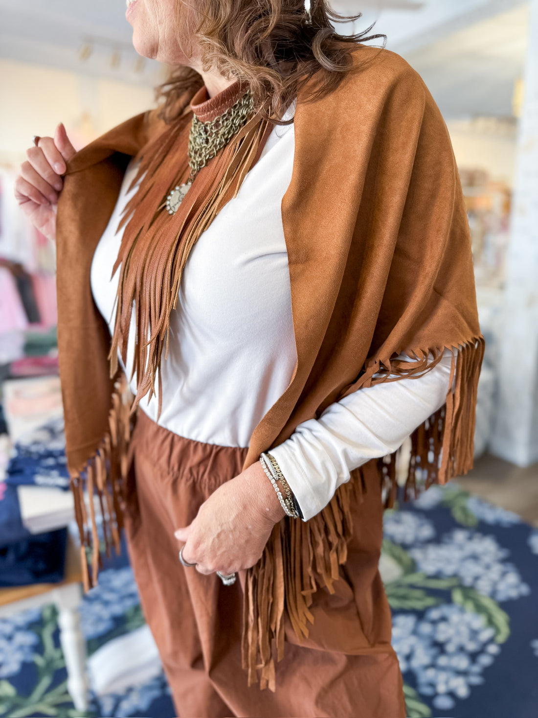 Canyon Trails Fringe Shawl - Tan