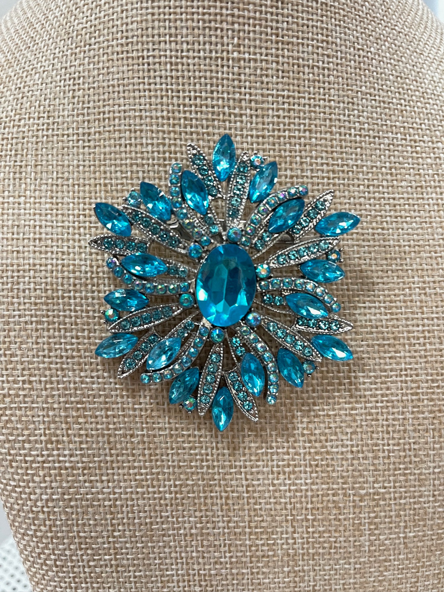 Vintage Aqua Burst Brooch Terry K
