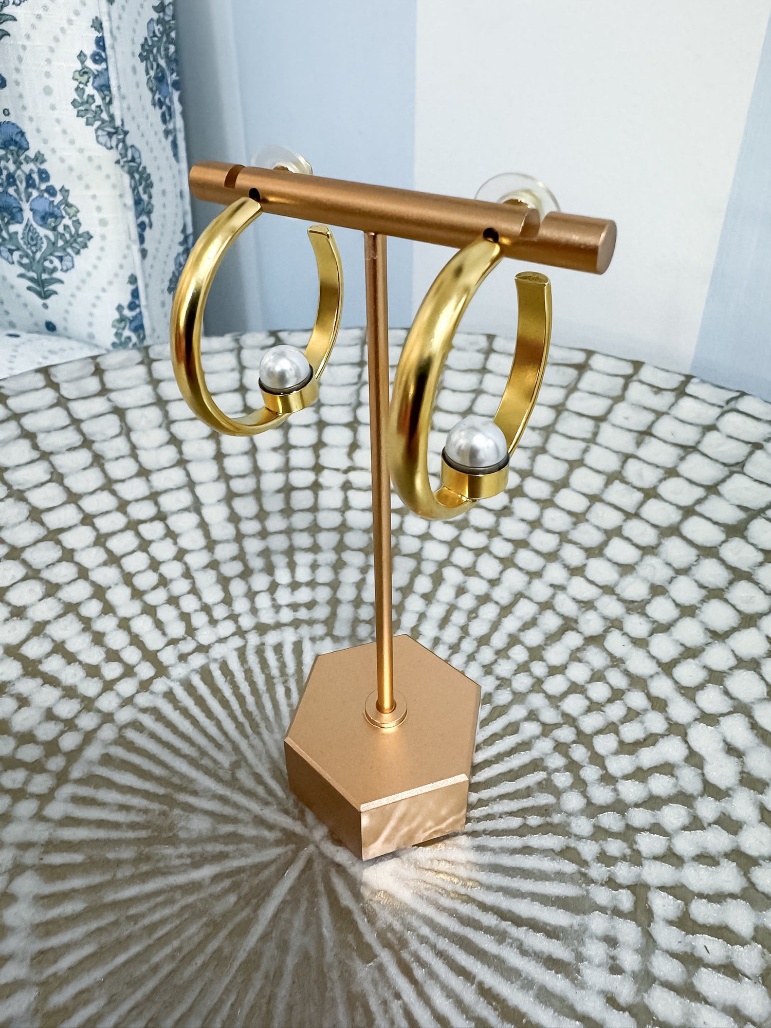 Pearl Arc Hoop Earrings Yochi NY