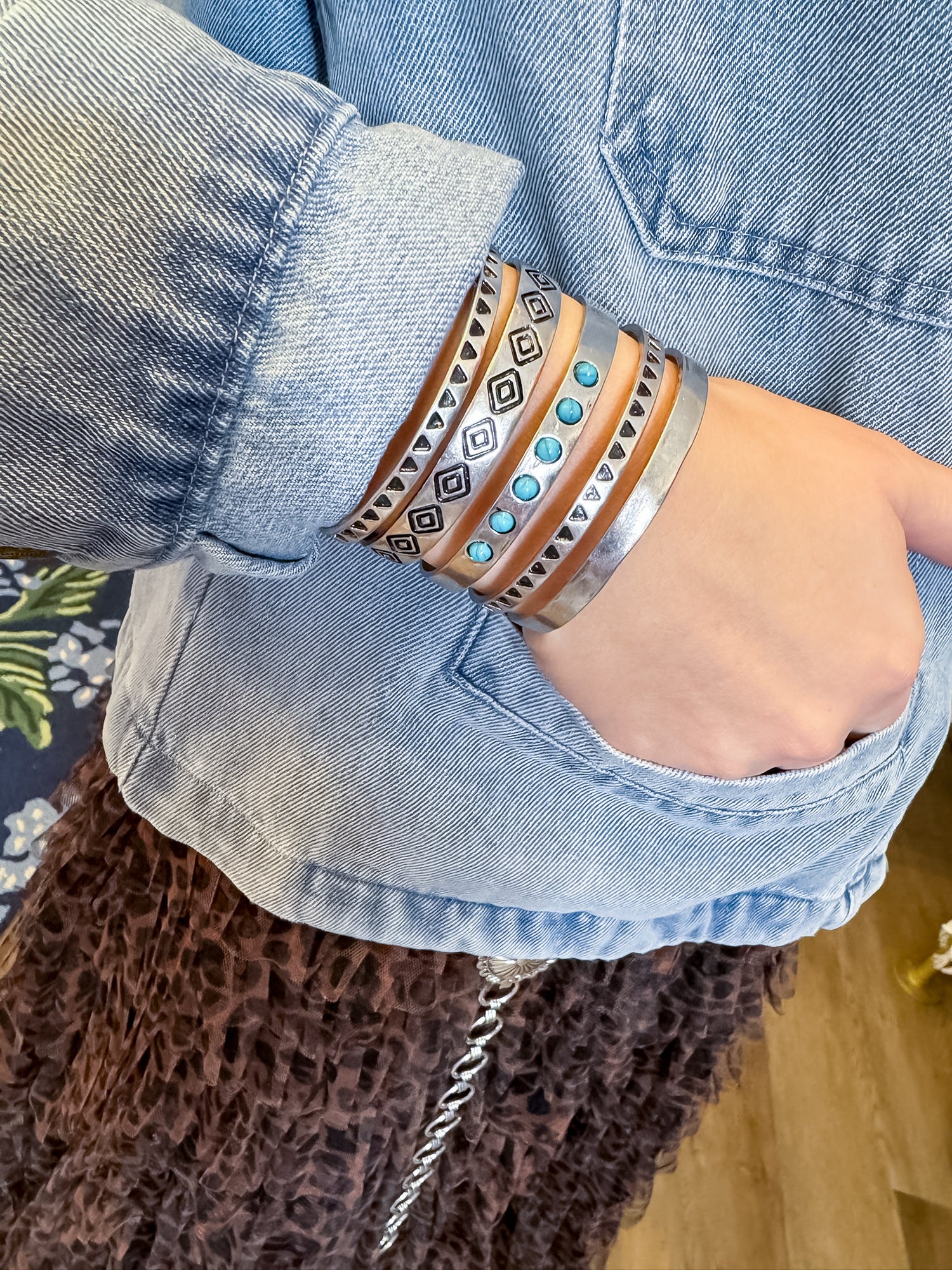 Faux Turquoise Inlay Western Cuff Bracelet SW Trading