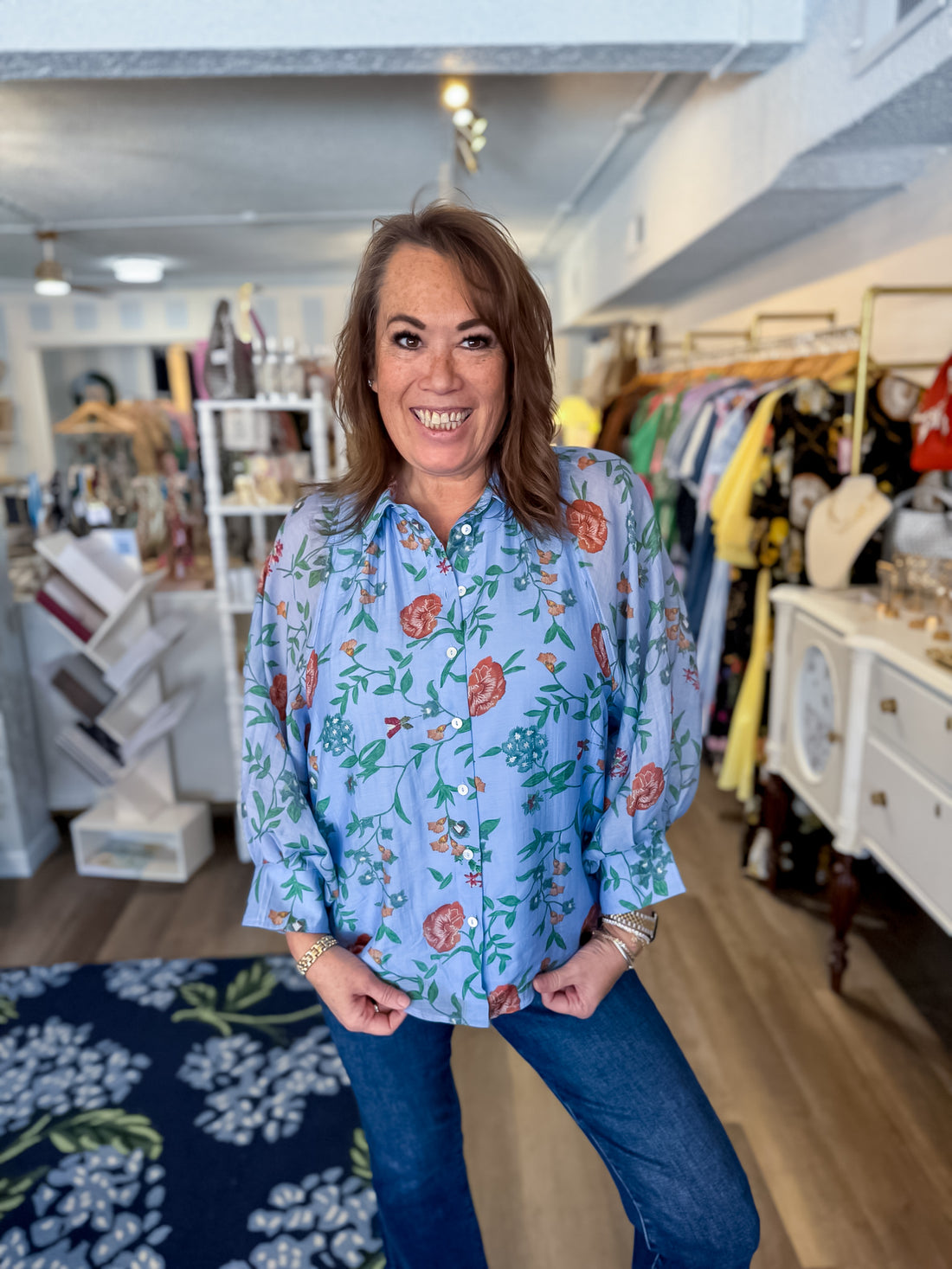 Waverly Floral Button Top Entro