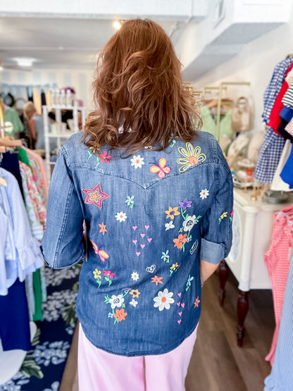 Sketchbook Embroidered Shirt – Denim Billy T