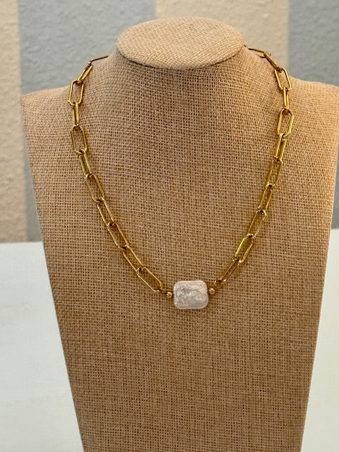 Golden Link Pearl Necklace Threads of Grace