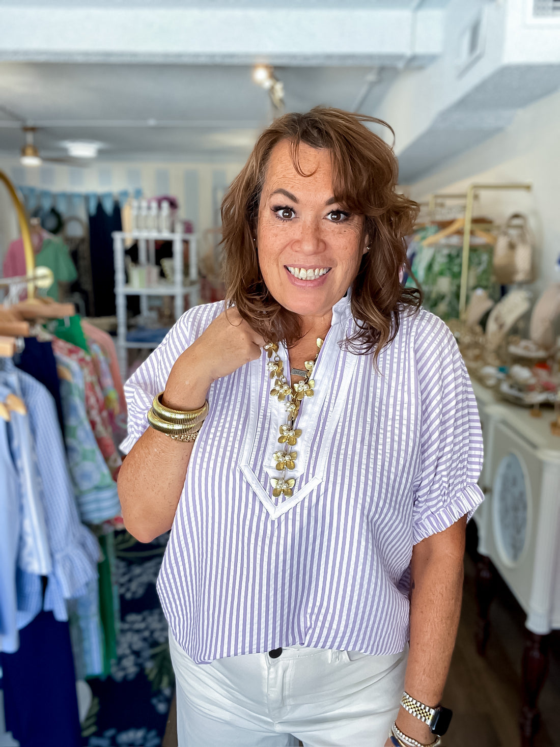 Off the Coast Striped Top Entro