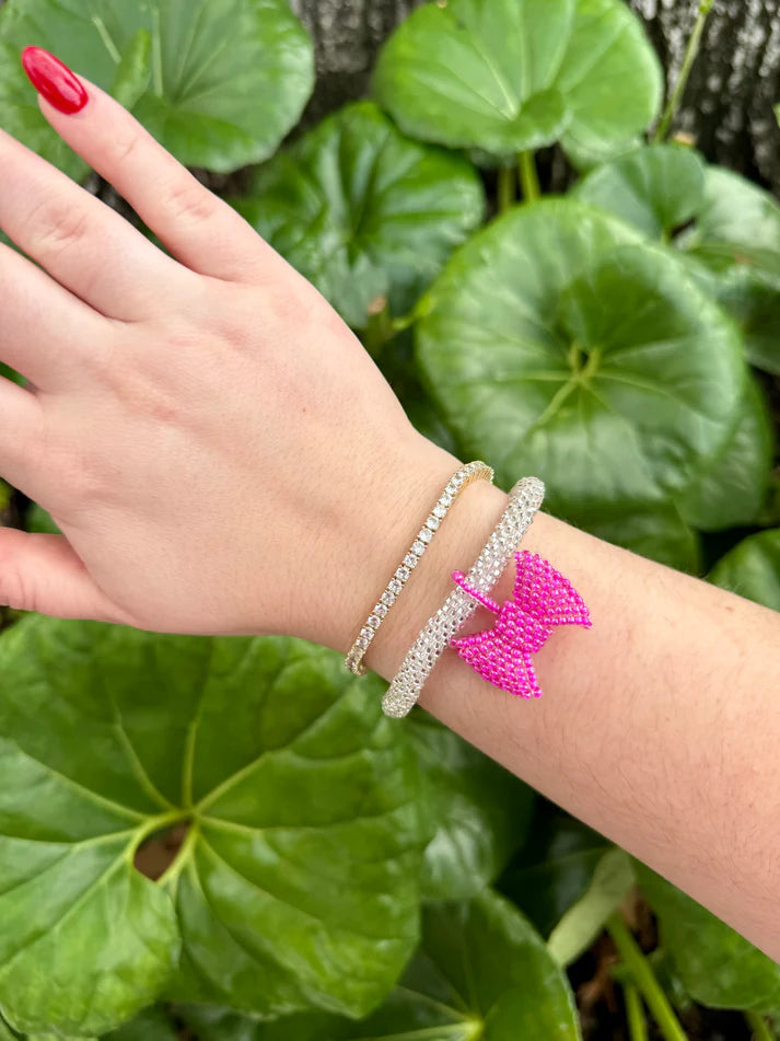 Que Color Bow Charm Bracelet-Pink