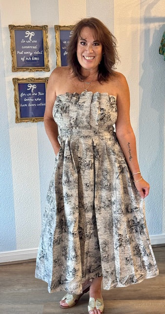 Chateau Sketch Strapless Midi Dress Entro