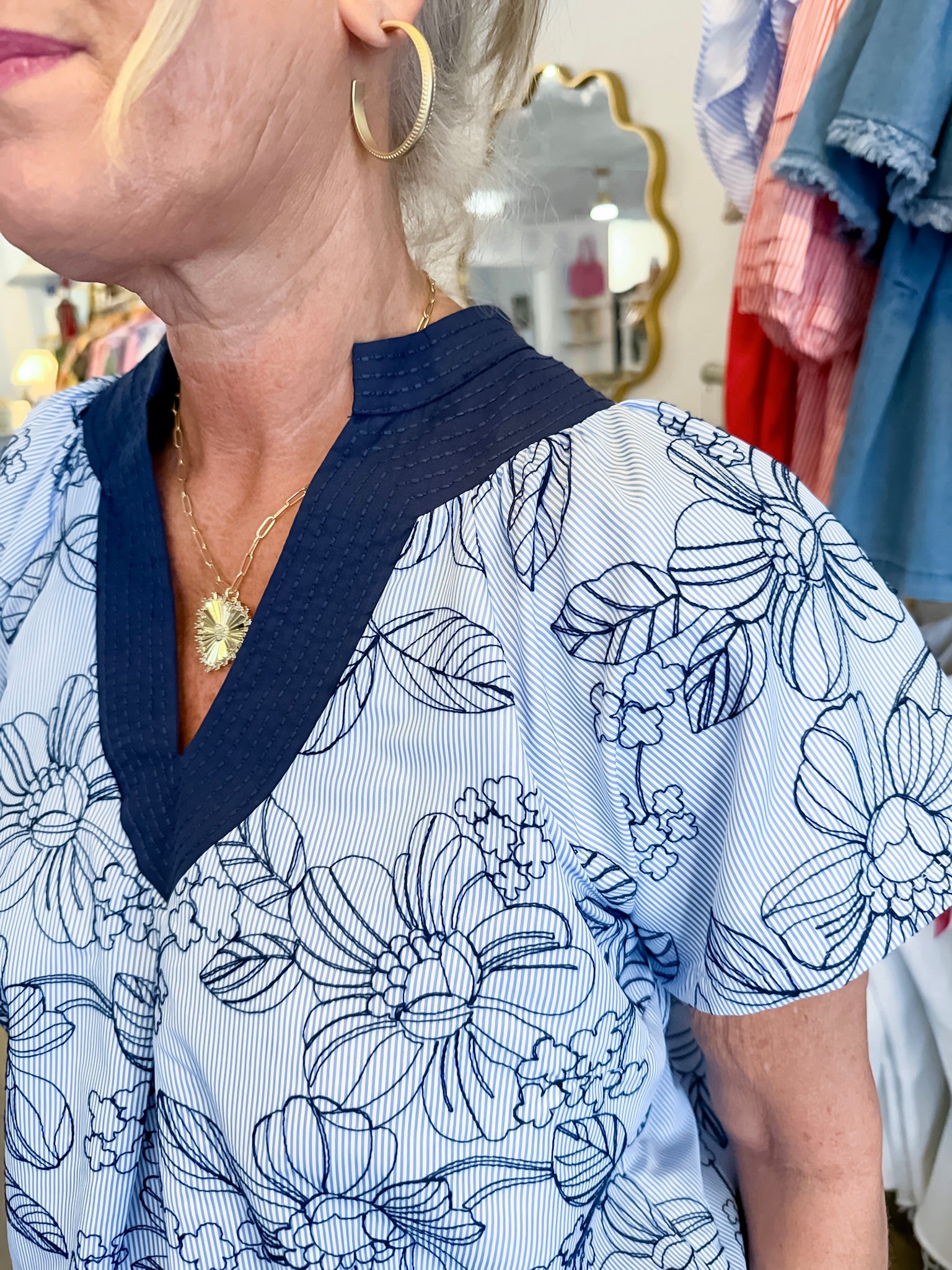 Blue Meadow Sketch Top Umgee