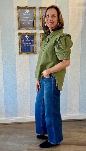 Olive Grove Ruffle Blouse Threads of Grace