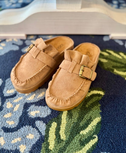 Slip On Moccasin Mule Shoes Taupe CCOCCI