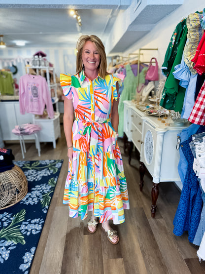 Sunset Tropics Tiered Dress FLYING TOMATO