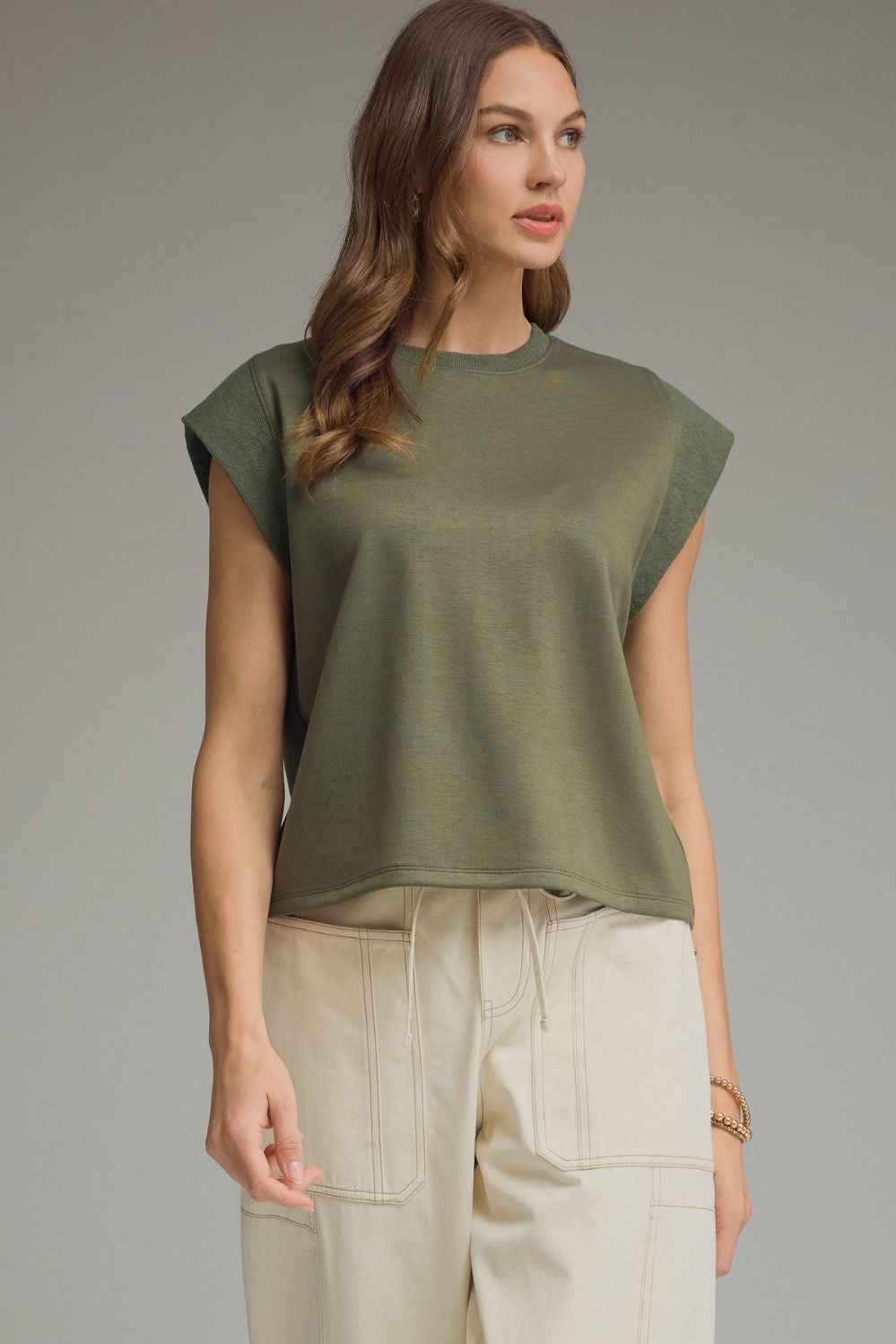 Everyday Edit Cap Sleeve Top - Olive Entro