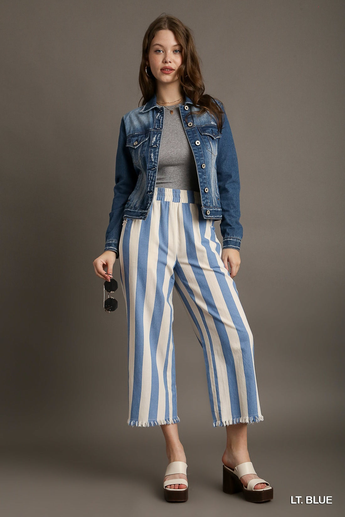 Blue stripe crop pant 