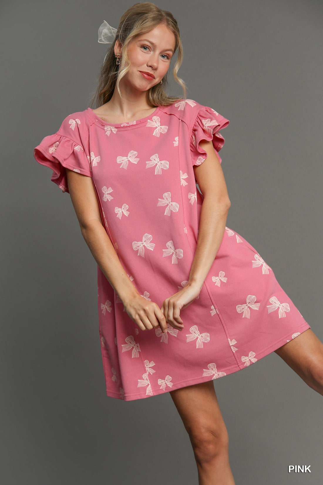Pink ribbon print dress