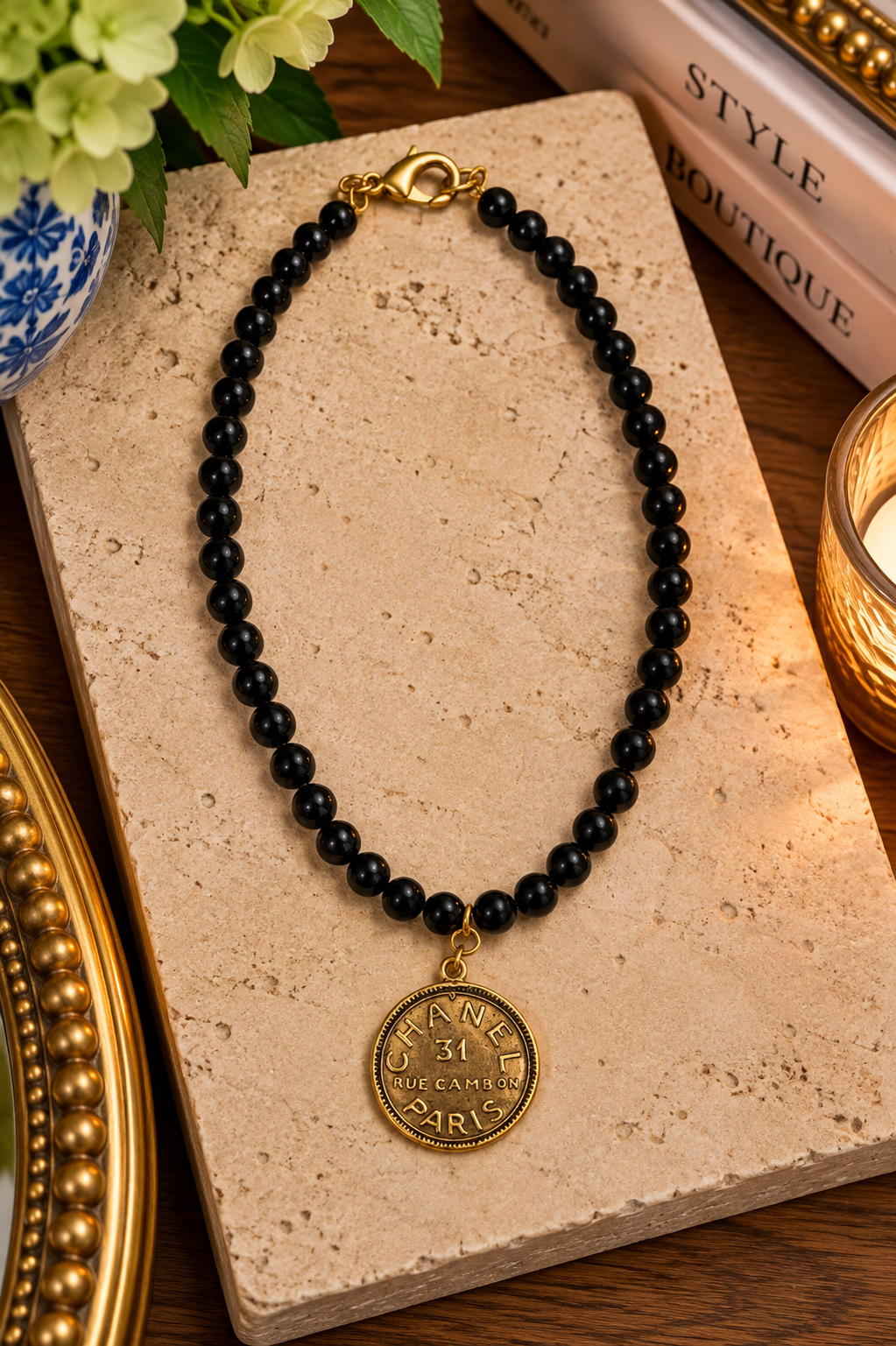 Vintage Paris Black Beaded Coin Necklace Threads of Grace
