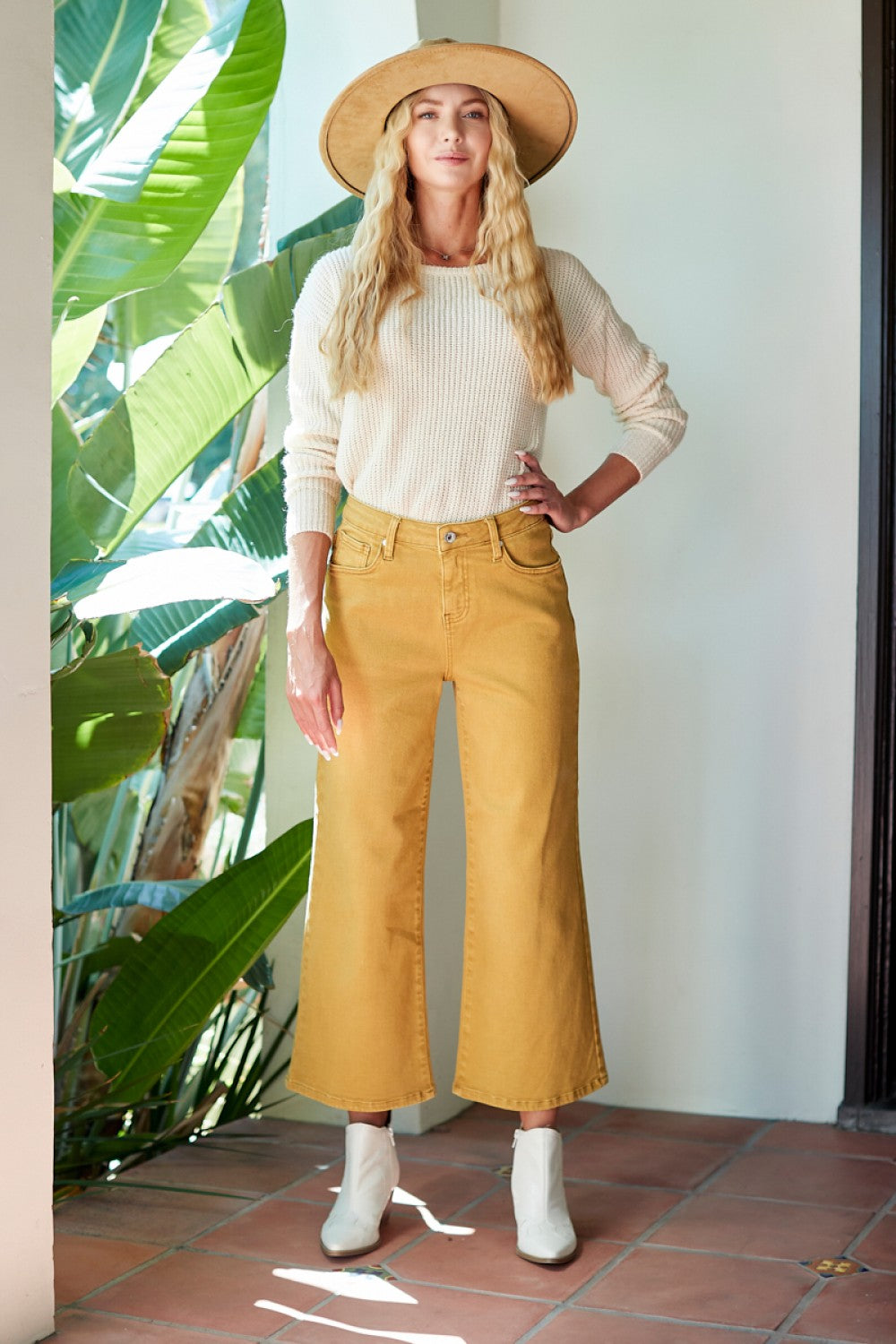 Mustard high rise bootcut jeans 