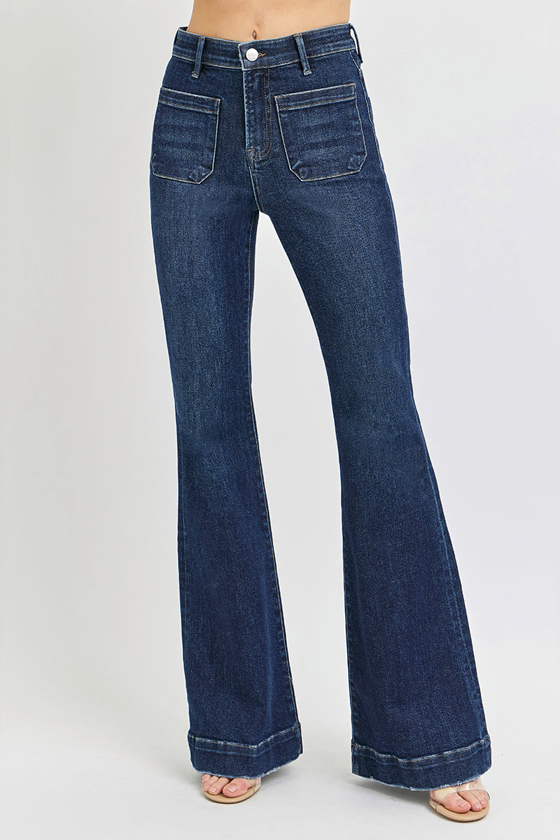 Flared dark denim jeans 