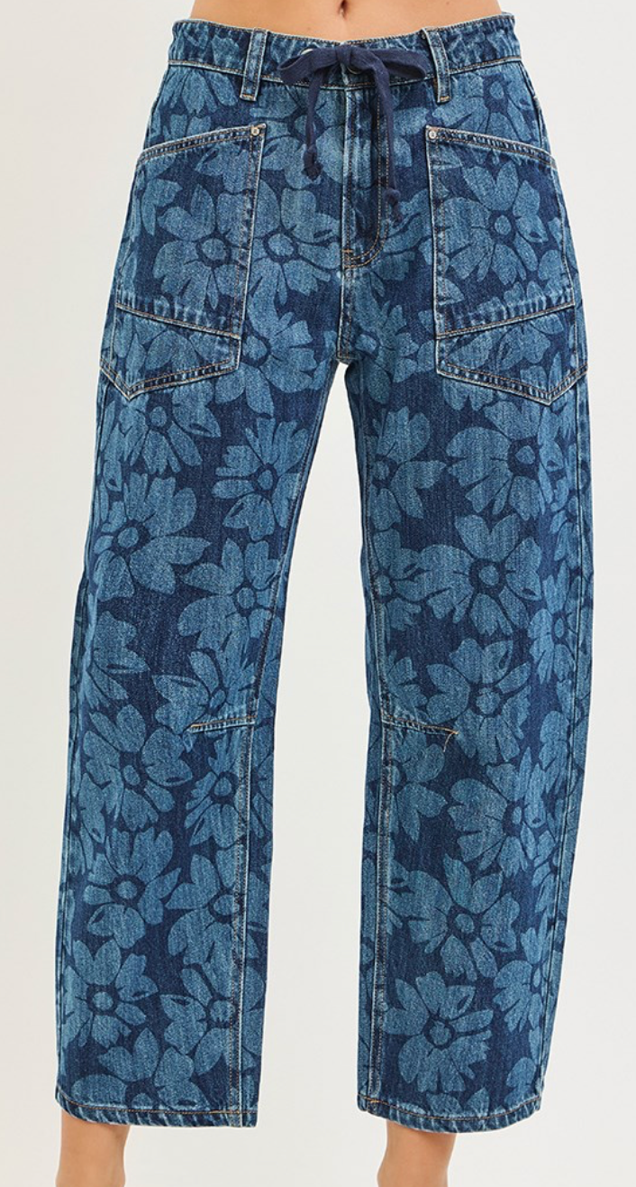 Midnight Daisy Barrel Jeans Risen
