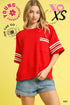 Red oversized Tee with half sleeves and ivory lace trim on sleeves and pocket.