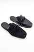 SQUARE-TOE KNOT DESIGN SUEDE FLAT MULES