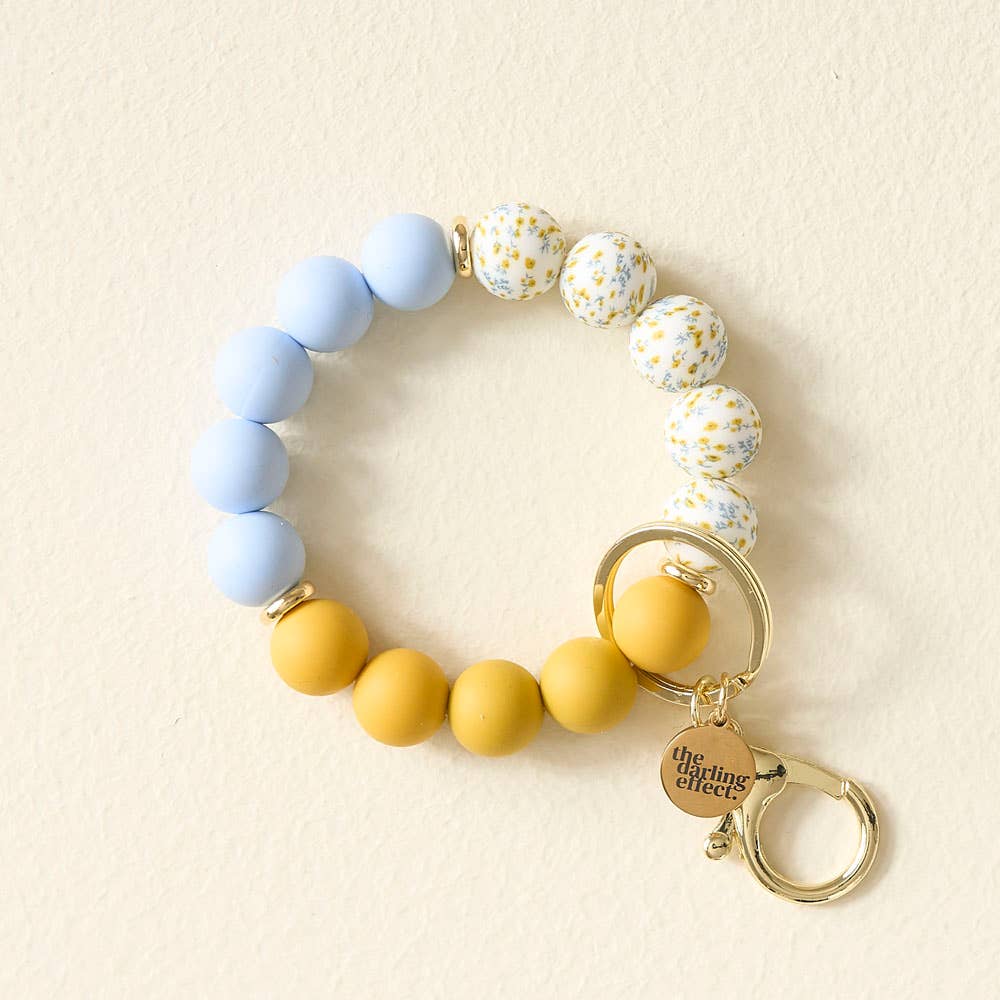 Blue yellow and floral wristlet silicone keychain 