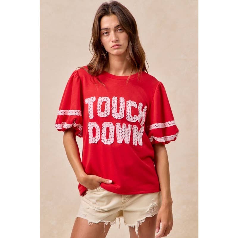 Gameday Theme Sleeve Top With Touch Down Patchwork
