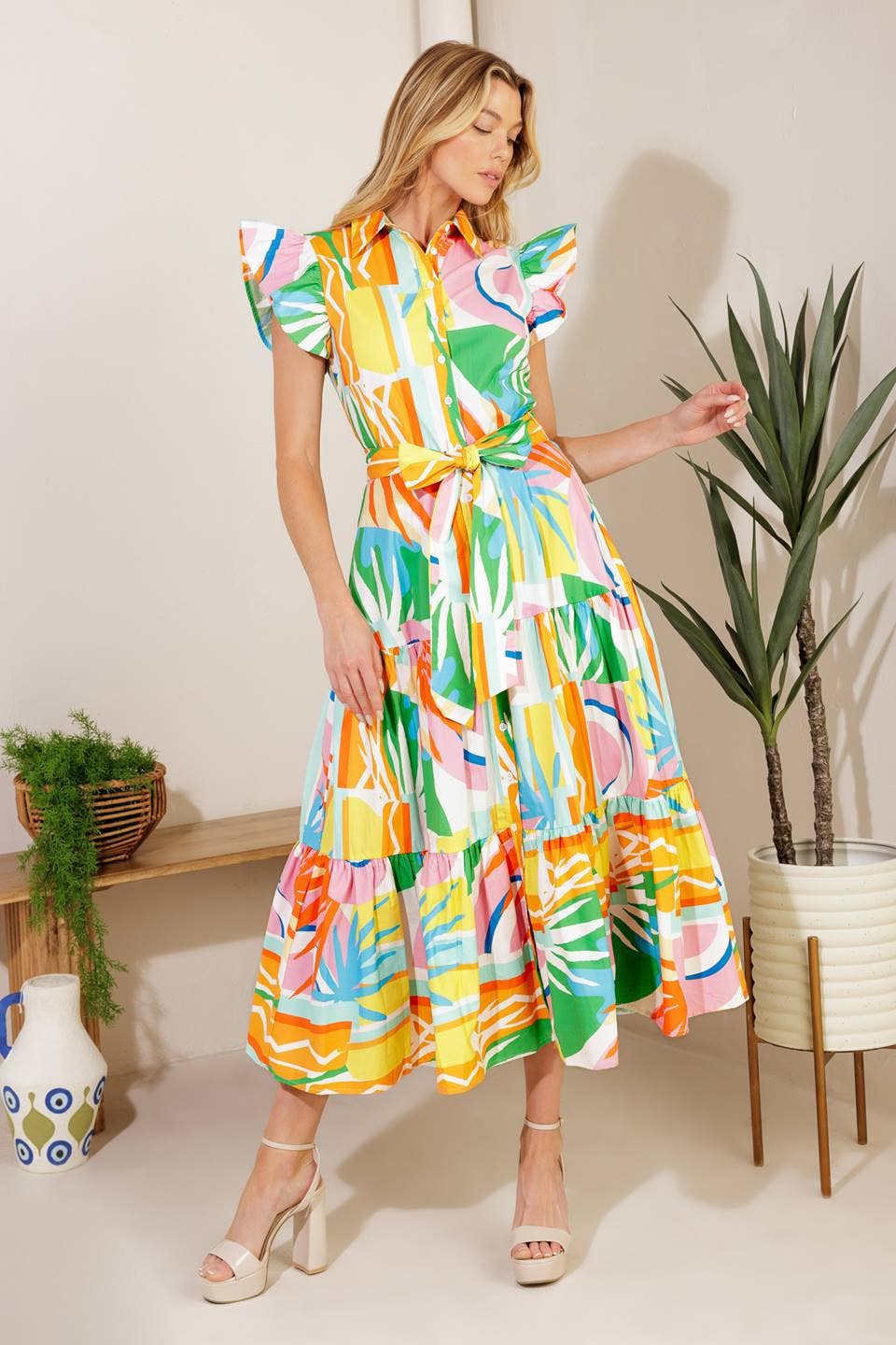 A printed woven midi dress - ID21963 FLYING TOMATO