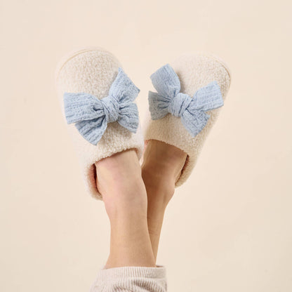 Blue Bow Cozy Slippers