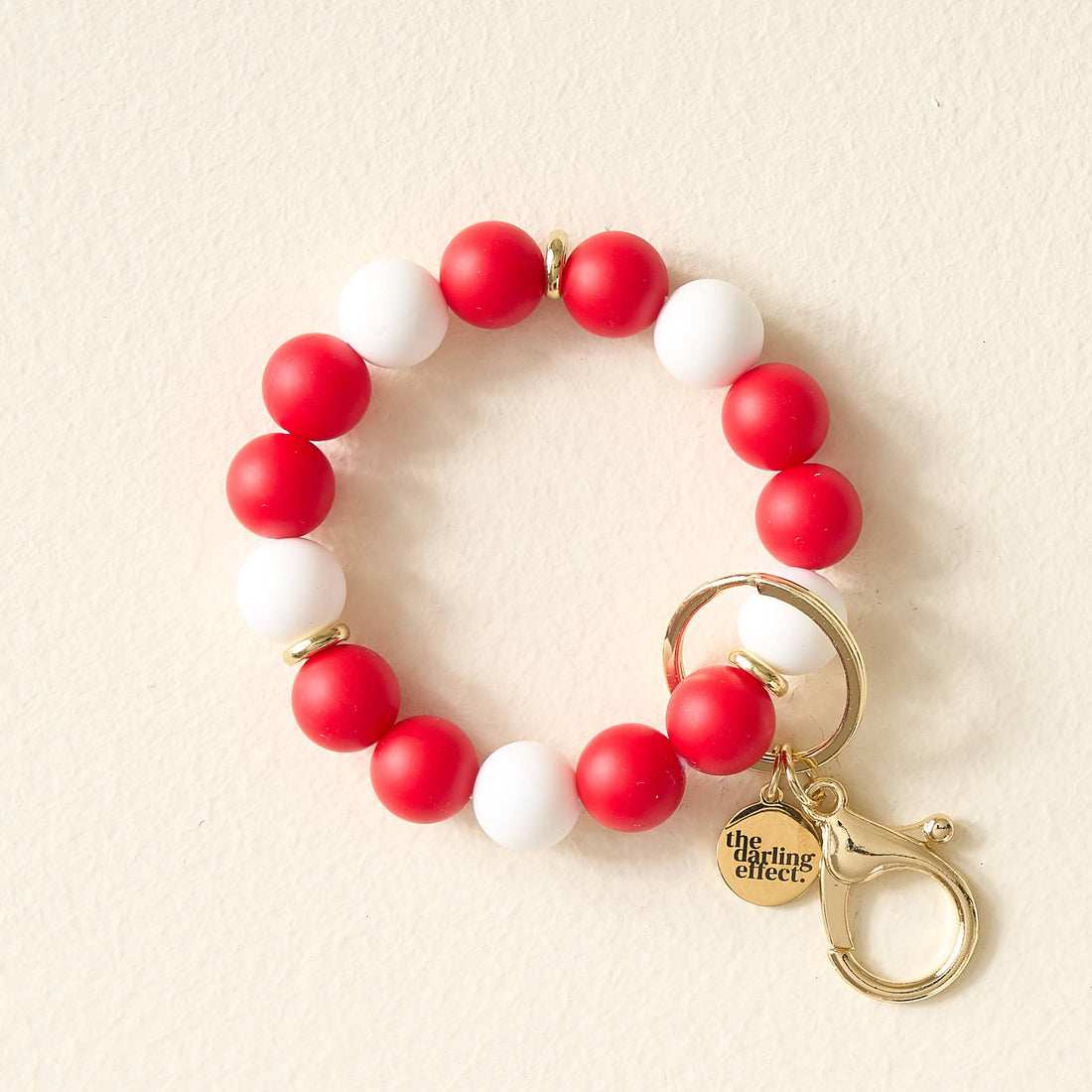 Red and white game day wristlet silicone keychain