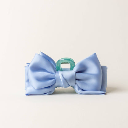 Satin blue bow claw clip