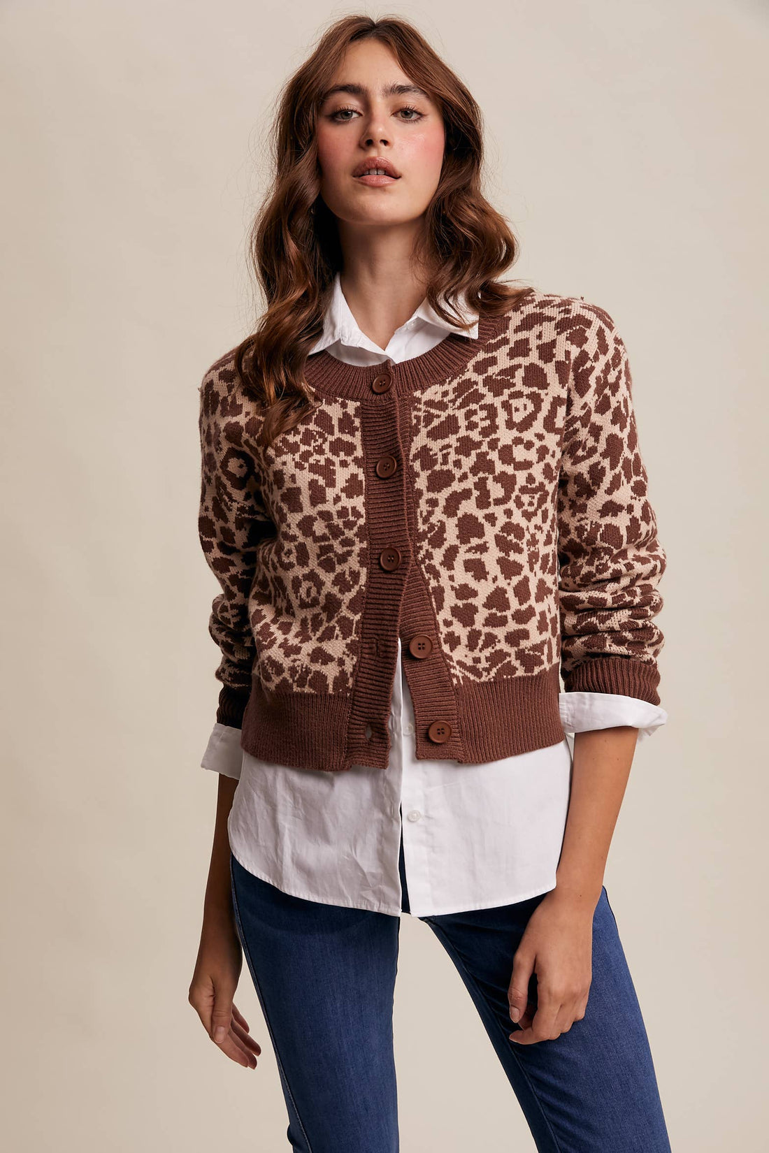 Leopard Knit Button-Up Cardigan
