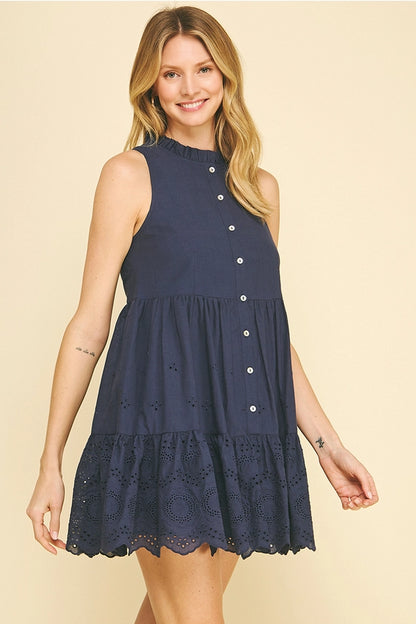 Eyelet Charm Navy Dress