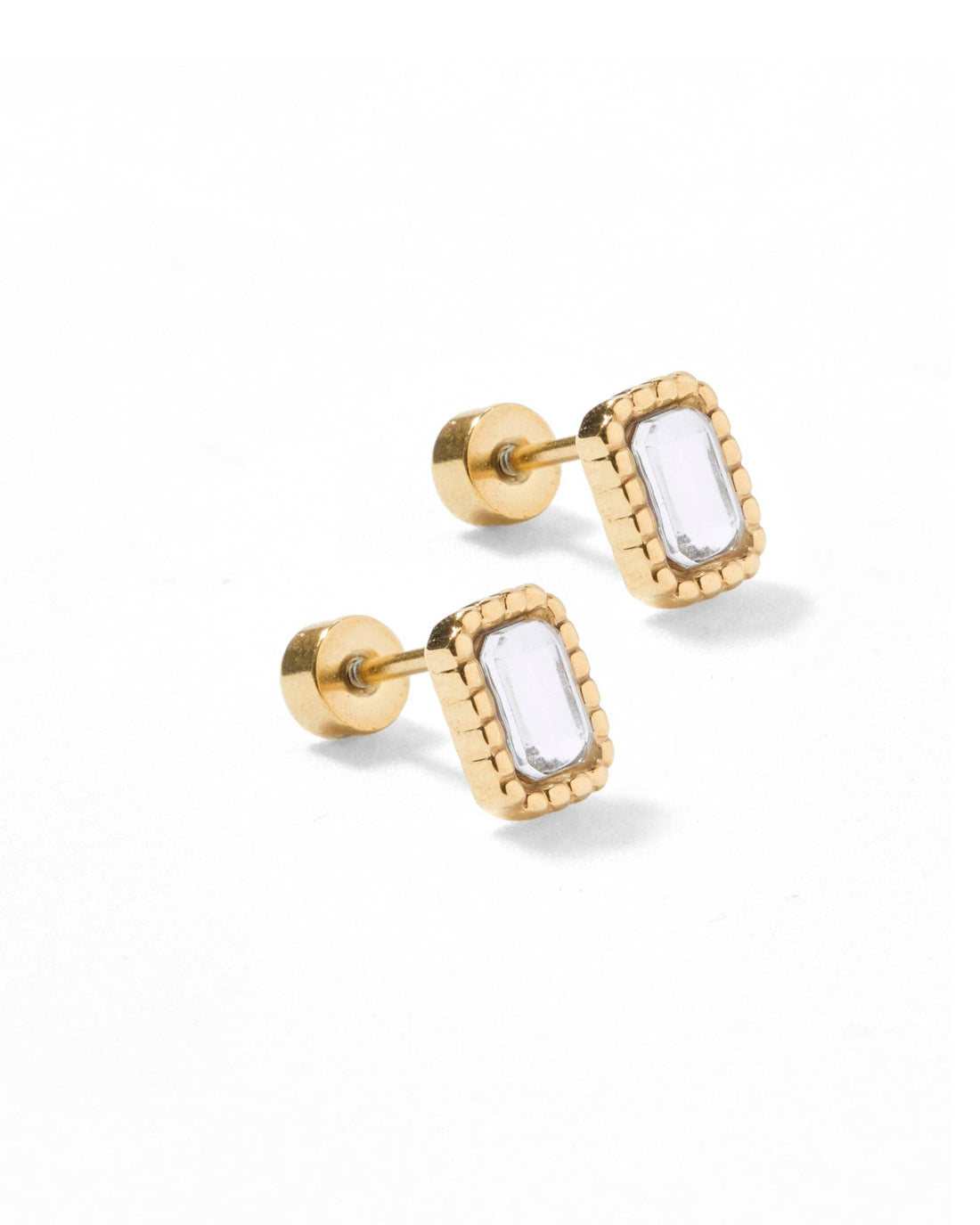 Gold rectangle crystal stud earrings