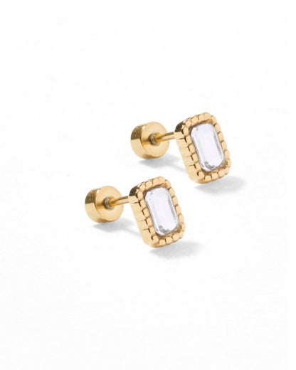 Gold rectangle crystal stud earrings 