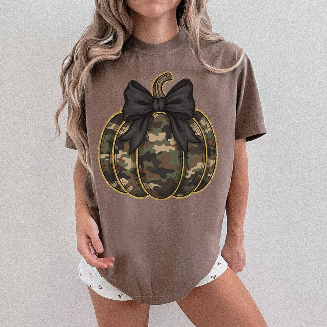 Camo Pumpkin Black Bow Tee Trendy Tee Co.