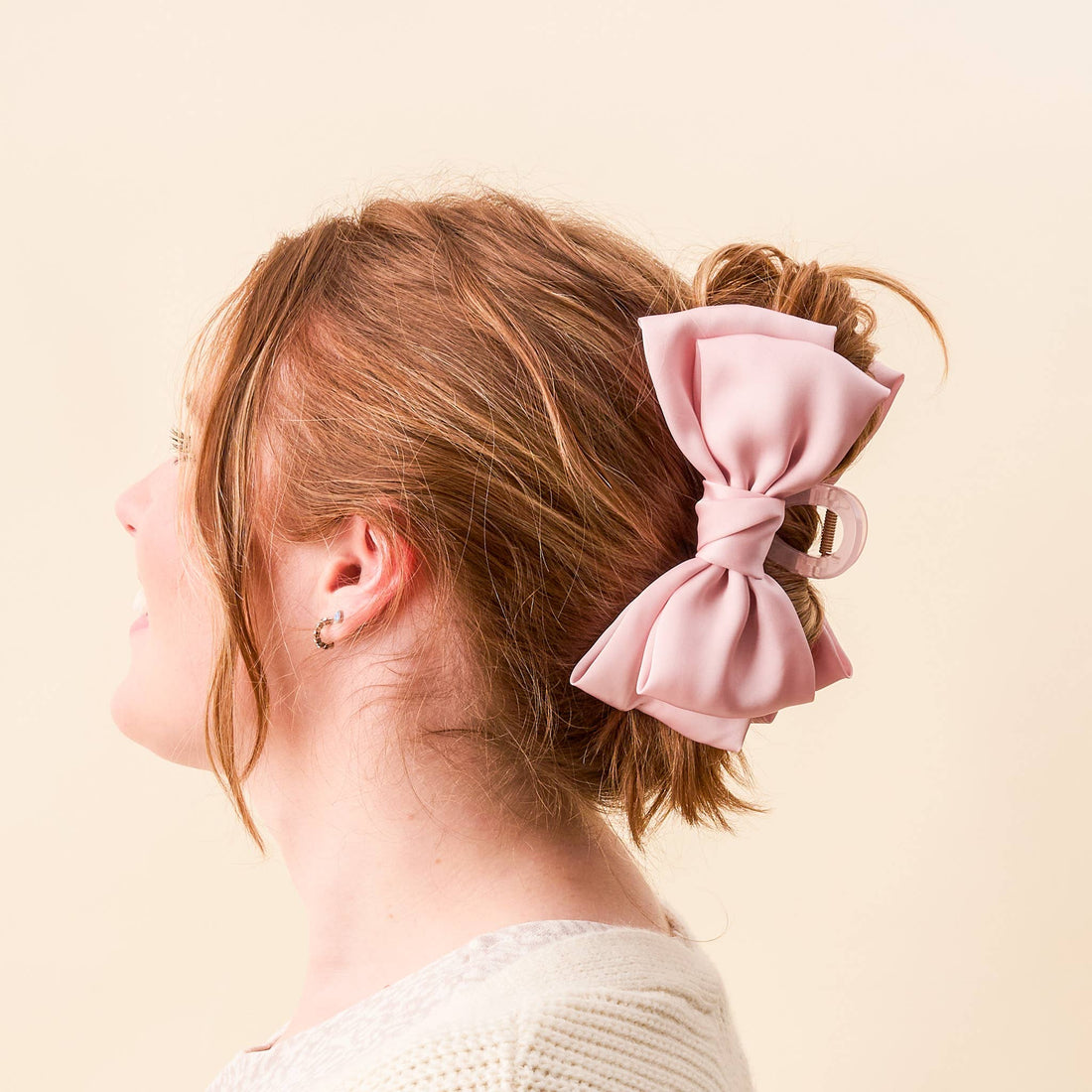 Blush satin bow clip